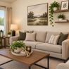 Staged living room with a large front window